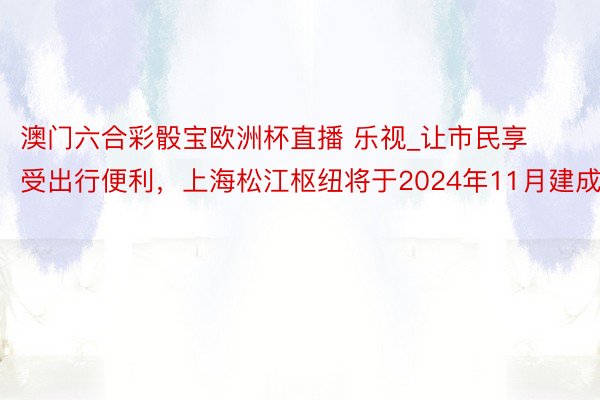 澳门六合彩骰宝欧洲杯直播 乐视_让市民享受出行便利，上海松江枢纽将于2024年11月建成