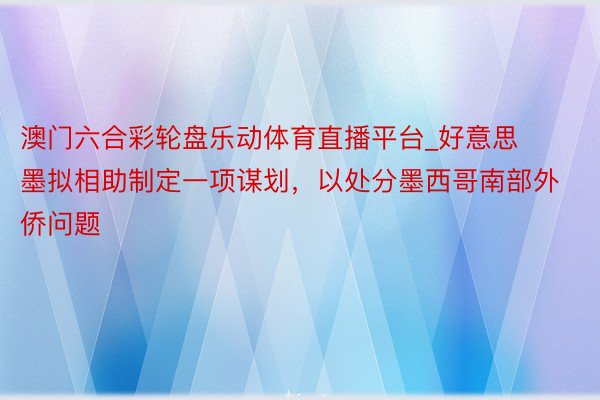 澳门六合彩轮盘乐动体育直播平台_好意思墨拟相助制定一项谋划，以处分墨西哥南部外侨问题