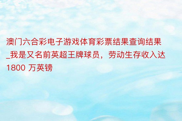 澳门六合彩电子游戏体育彩票结果查询结果_我是又名前英超王牌球员，劳动生存收入达 1800 万英镑