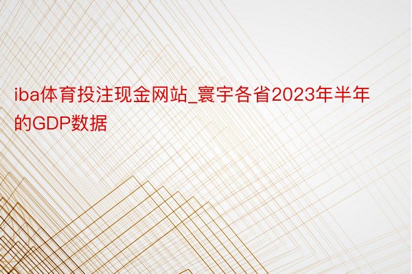 iba体育投注现金网站_寰宇各省2023年半年的GDP数据